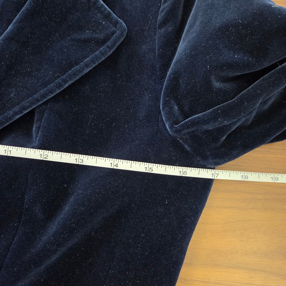 Vintage Velvet Double Breasted Blazer Peak Lapel‎ Dark Academia Navy Blue - Picture 6 of 9